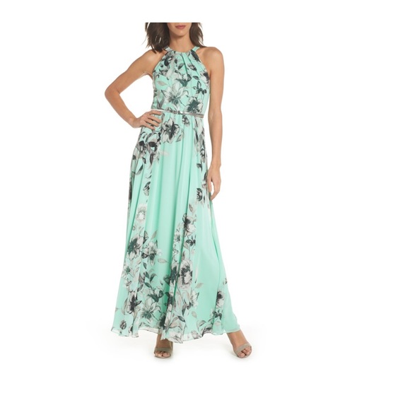 Belted Chiffon Halter Maxi Dress - Picture 1 of 6